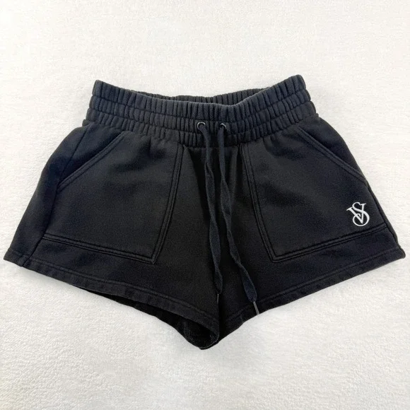 Victoria Secret On Point Sweat Shorts Women Small Black Athleisure Lounge - Picture 1 of 6